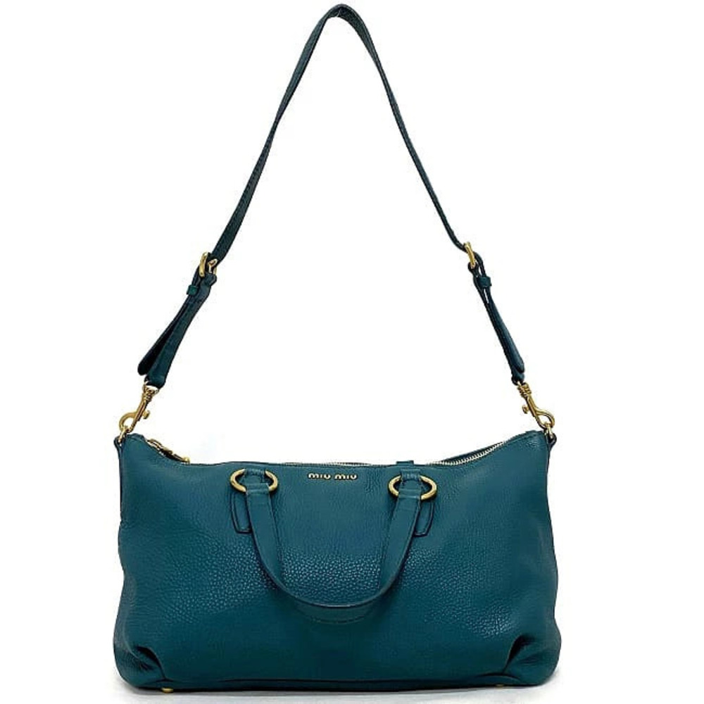 Miu Miu Bag Green Crossbody Leather Tote Zipper Logo Shoulder Gold